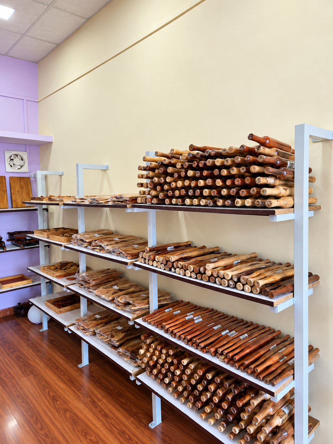 Wooden kitchenware displayed inside Harsh Home Crafts
