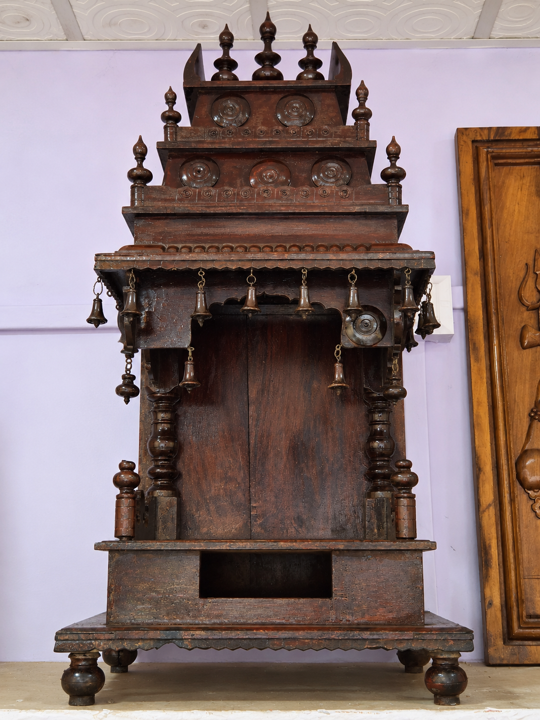 Antique Wooden Temple Shrine with Bells